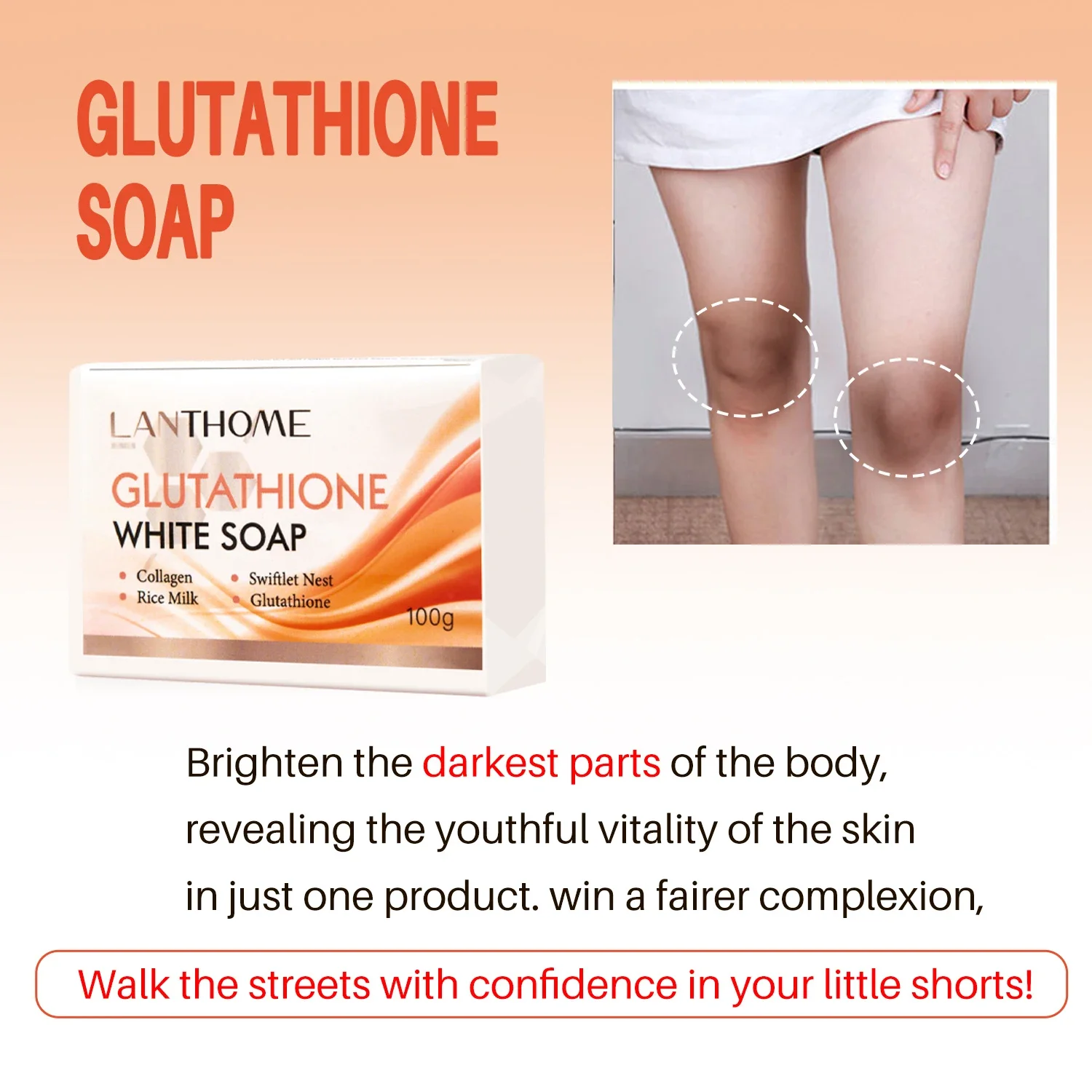 Lanthome Glutathione Whitening Soap Bar Facial Body Cleaning Shampoo Bar Dark Spot Acne Remover Moisturizing For Underarm Skin