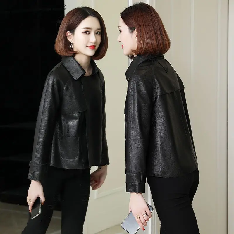 Tcyeek 양피 봄 가을 트렌디 스퀘어 넥 블랙 짧은 여성 정품 가죽 자켓 Jaqueta De Couro Legítimo Feminina