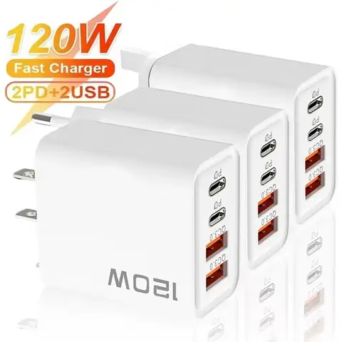 4 Ports 120W Charger USB C PD Quick Charge 3.0 Type C USB Phone Chargers Fast Charging Adapter For iPhone Samsung Xiaomi Huawei