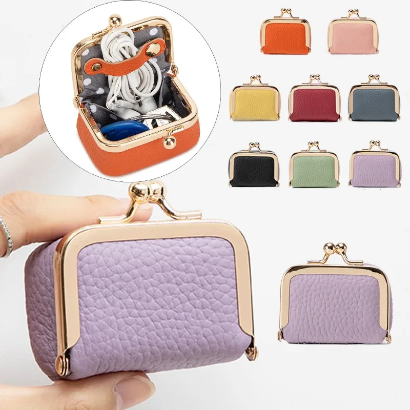 

1PCS Leather Lock Coin Purse Wallet Solid Color Square Split Leather Jewelry Coin Bag Mini Small Item Earrings Storage Bags