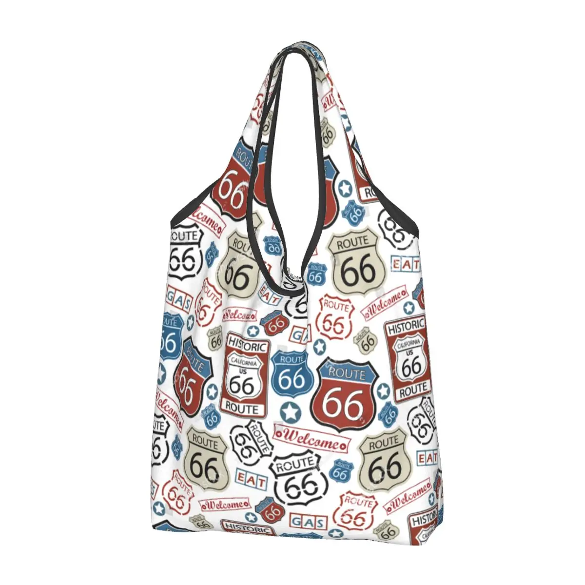 Custom Vintage Route 66 Shopping Bags Women Portable Large Capacity Groceries America Highways Tote Shopper Bags