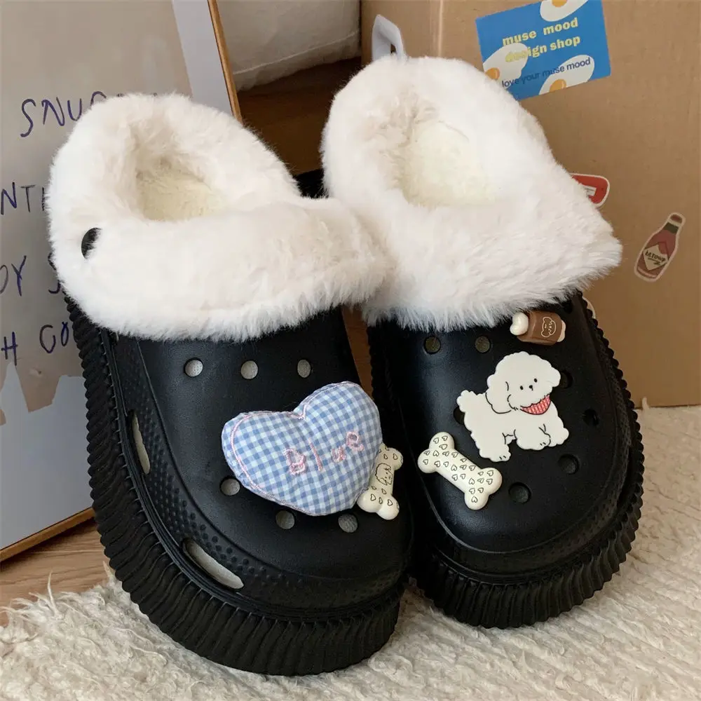 

Love Dog Simple Removable Velvet Warm Cotton Slippers Casual Fashion Hollowed Out Fleece Cotton Shoes Women's Winter