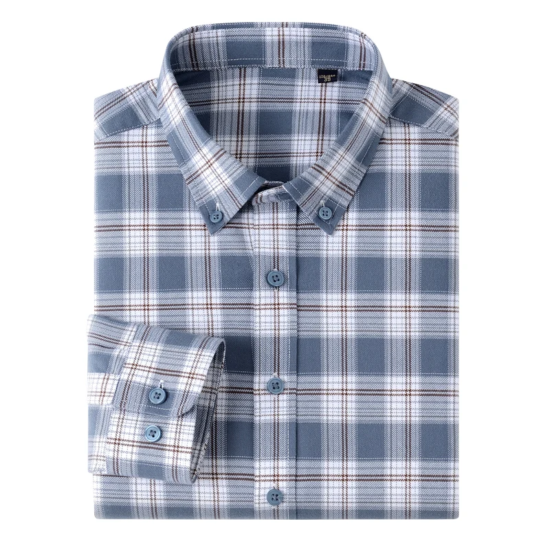 

Мужские клетчатые рубашки из 100% чистого хлопка, мужская деловая повседневная рубашка высокого качества с карманами и длинными рукавами для мужчин, рубашка на пуговицах, S-5XL