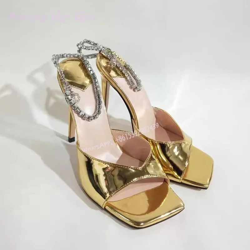 Aqua Green Silk Crystal Tassel Heels Woman Elegant Stiletto Gold Satin Luxury Shallow Square Sandals Lace Diamond Buckle Shoes