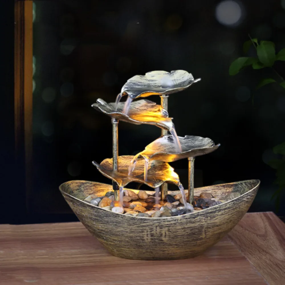 28 x 15 x 25CM Tabletop Water Fountain with LED Lights Desktop Fountain Mini Waterfall Indoor Tabletop Fountain Water Feature