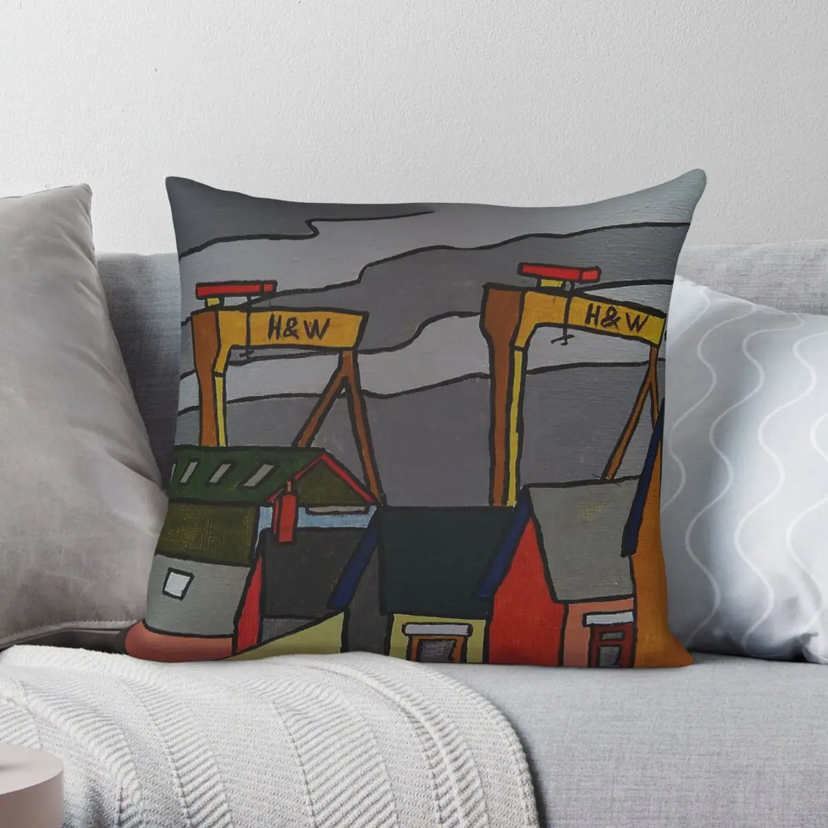 Funda de almohada cuadrada con diseño de grúas Samson y Goliath, de poliéster, lino, terciopelo, con cremallera, funda de cojín para sofá