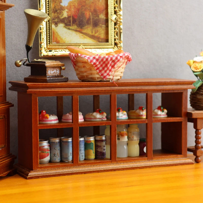 1:12 دمية مصغرة عرض خزانة كعكة المشروبات خزانة الأثاث نموذج ديكور لعبة بيت الدمية الملحقات