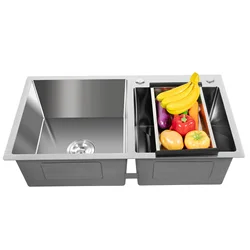 Zlewozmywak ze stali nierdzewnej 30,7x17 cali / 78x43 cm, 2 przegródki