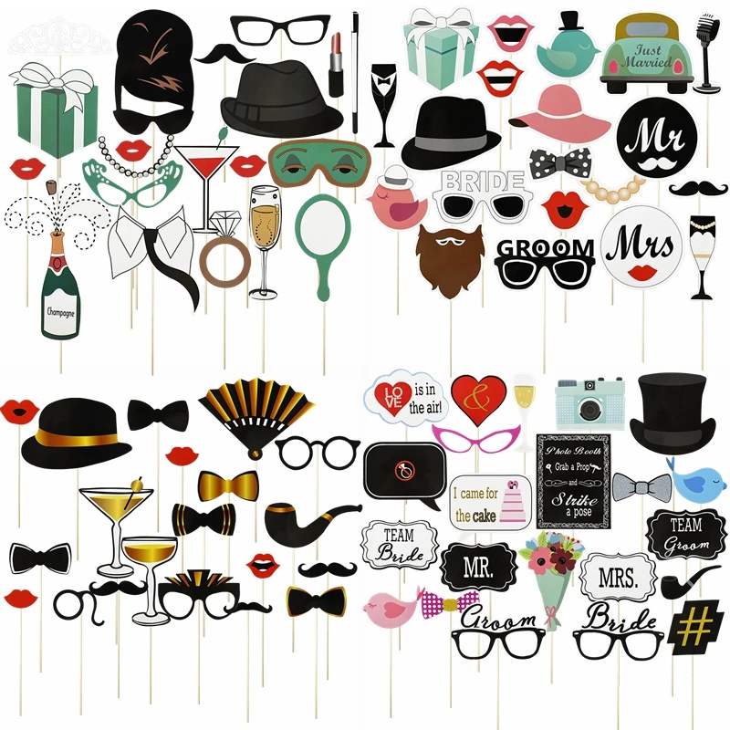 

Wedding Party Handheld Photo Booth Props Mr Mrs Bride and Groom Mask Photobooth Bachelorette Hen Party Bridal Shower Decorations