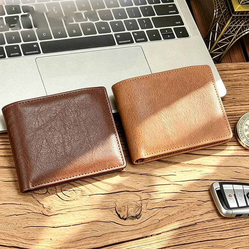 Men's Short Genuine Leather Wallet, Classic Top Grain Cowhide Billfold, Multi-functional Card Holder with Coin & ID Pocket