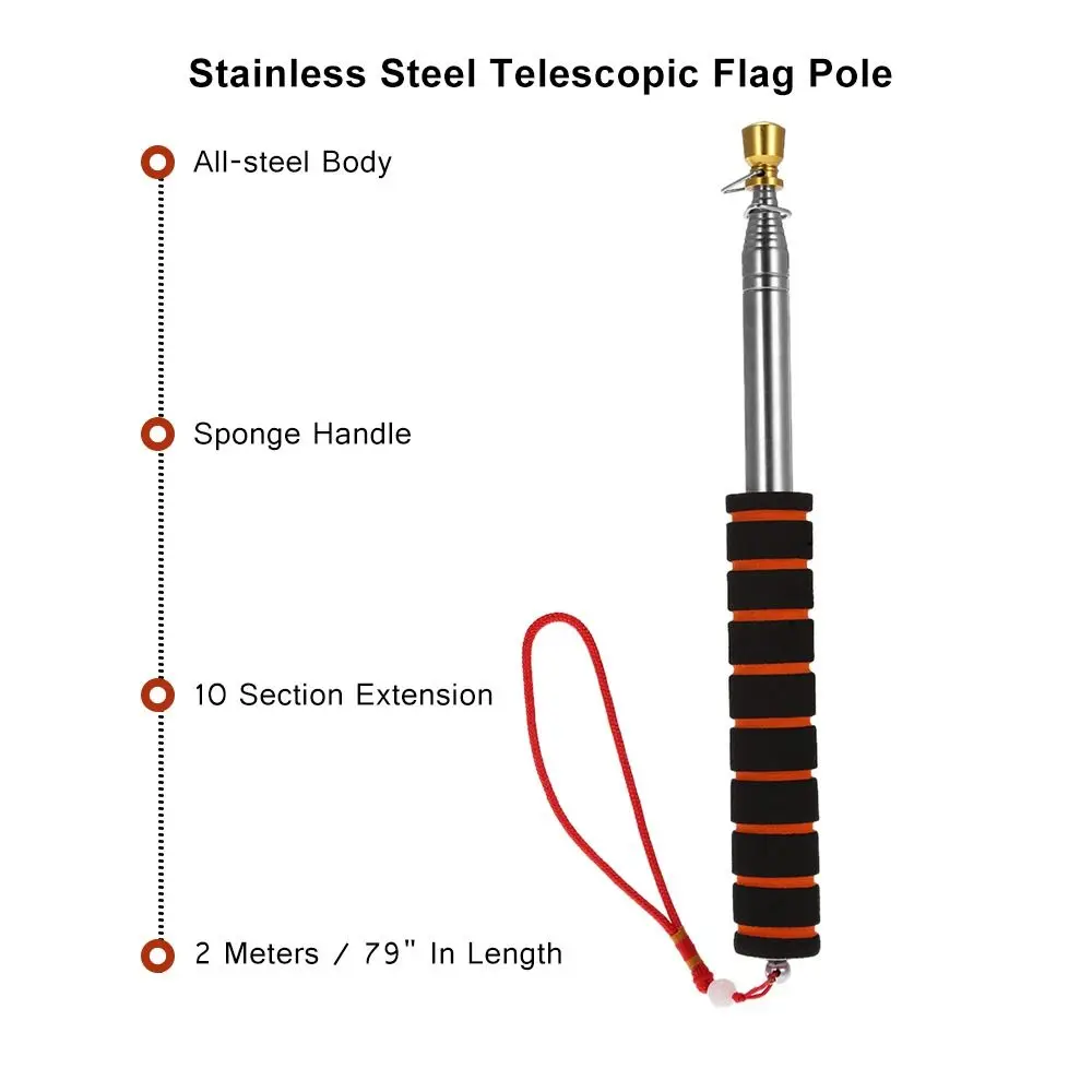 1.6/2/2.5/3M Upgrade Bold Flexible Handle Flagpole Telescopic Stainless Steel Tour Guide Banner Flagstaff Teaching Stick