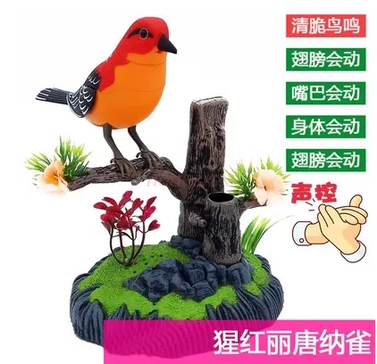 Simulação elétrica pássaro controle de voz eletrônico divertido brinquedo de pássaro de indução que pode ligar e mover pássaros falsos como presente para crianças