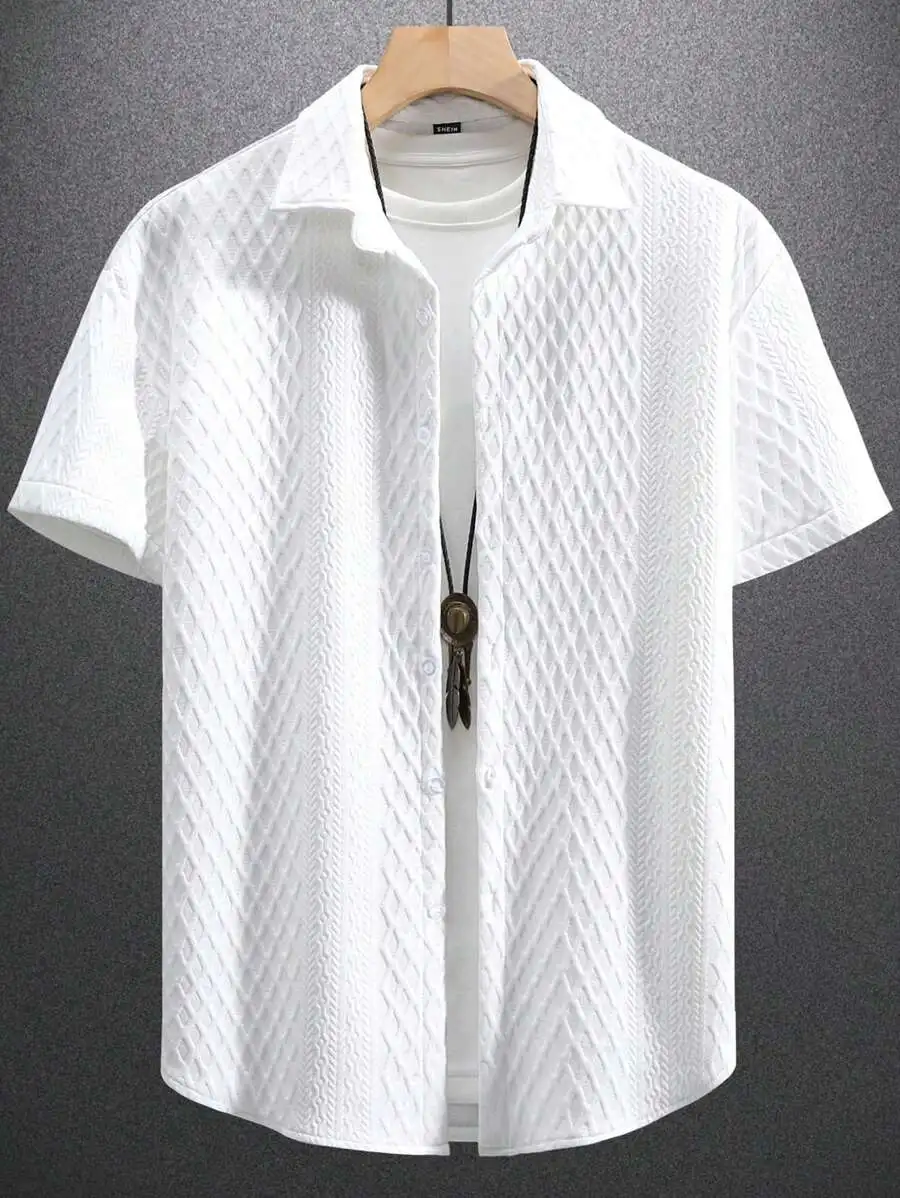 

Men's White Textured Short Sleeve Casual Shirt for Summer