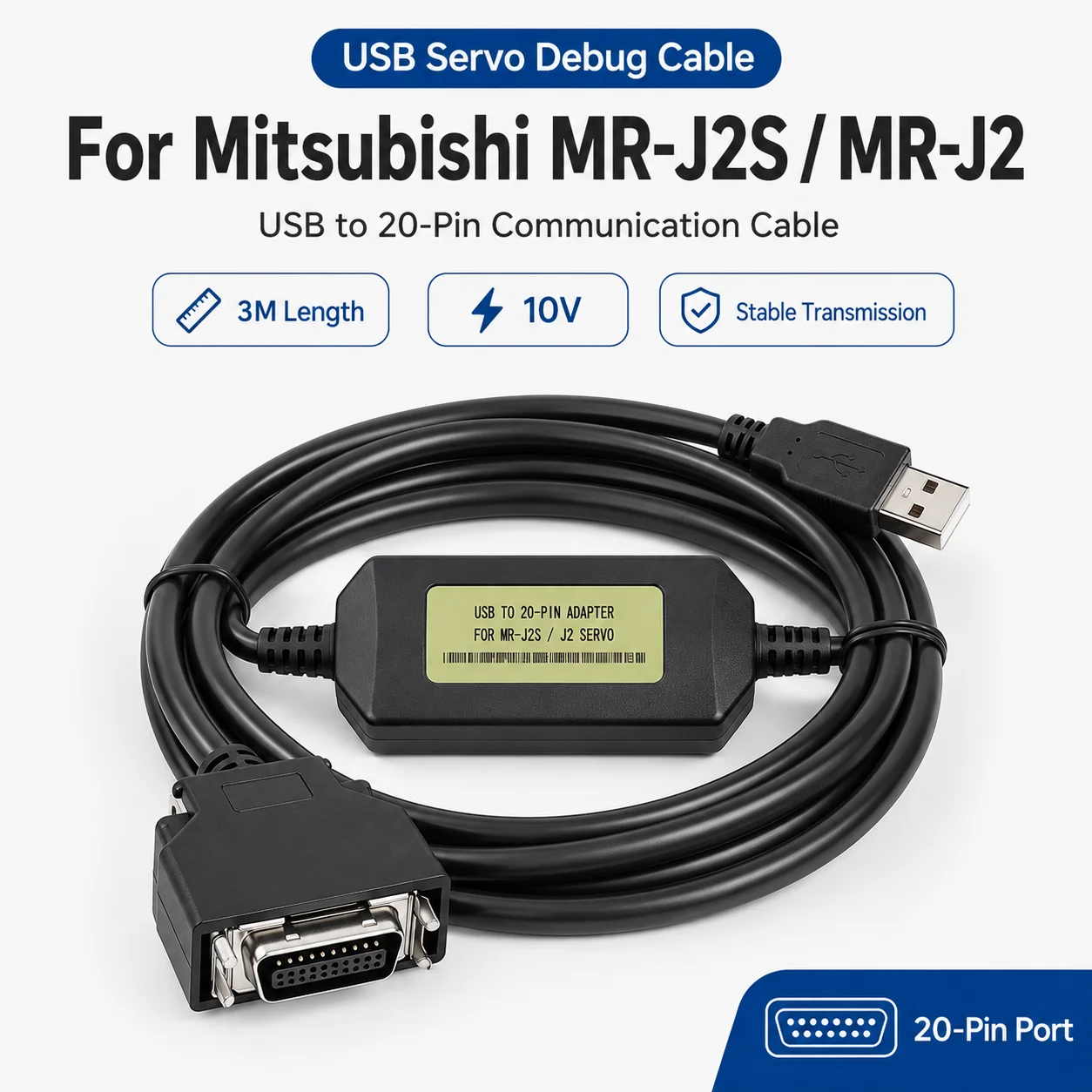 3M USB Servo Debug Cable for Mitsubishi MR-J2S MR-J2 20-Pin Data Transfer Parameter Setting Programming Adapter