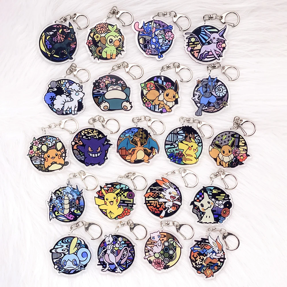 1/21PCS Pokémon Characters Pikachu Bulbasaur Acrylic Keychain Bag Charms Accessories Backpack Pendant Key Holder Friend Gifts