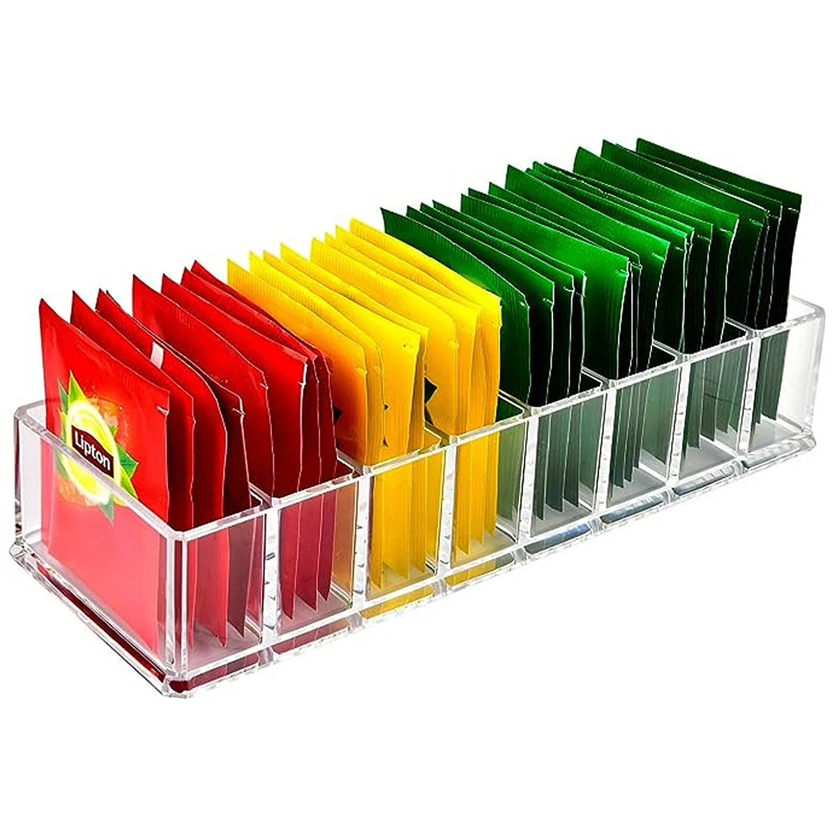 1 Piece 8-Compartment Acrylic Tea Bag Storage Box, Instant Coffee Milk Tea Bag Organizer Rack, Cosmetics Display Drawer Storage Container