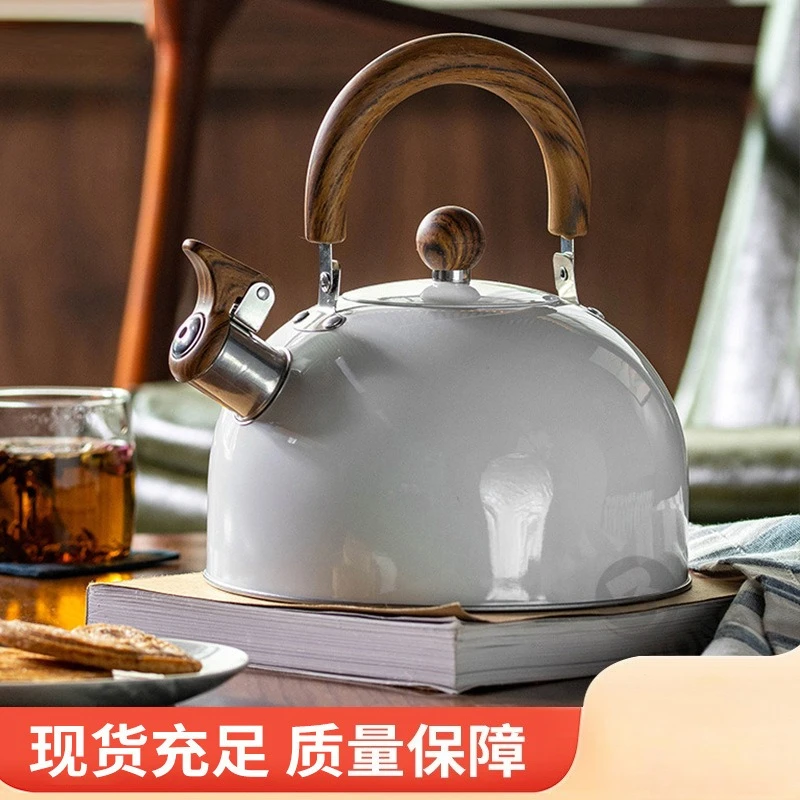 Wood grain folding handle whistle kettle cross-border stainless steel whistle pot European and American light luxury 3L whistle