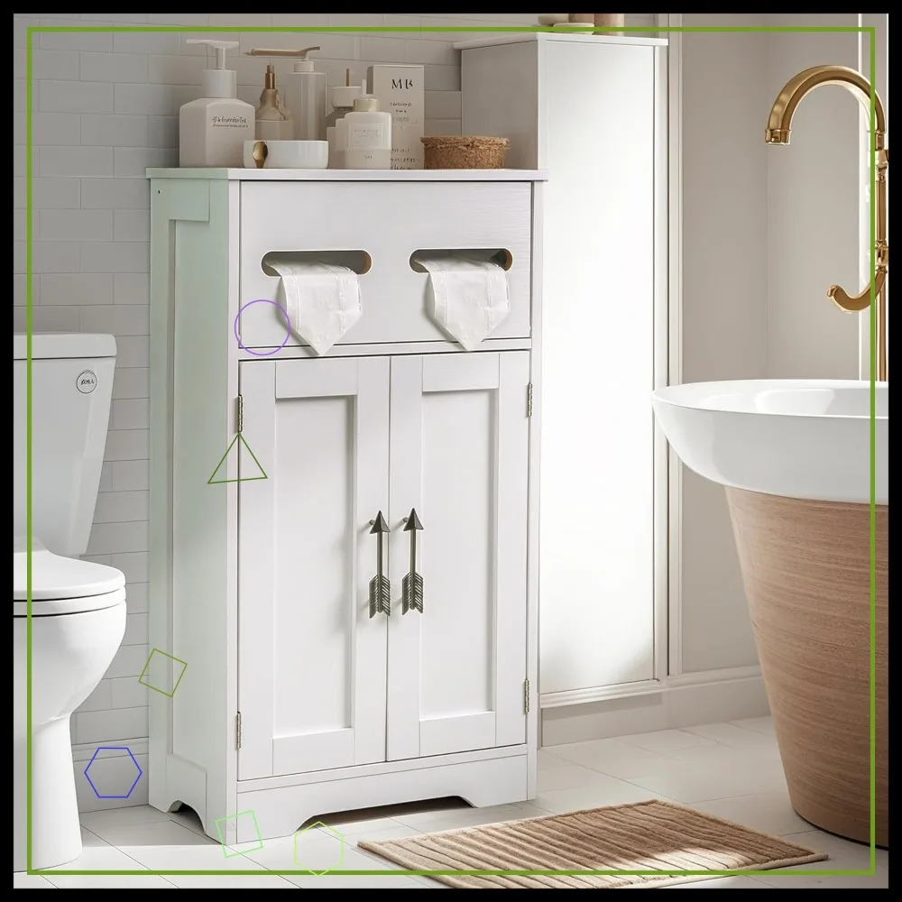 

Large Capacity Waterproof Toilet Paper Holder with Storage Cabinet, Bathroom Organizer for Rolls & Towels, White