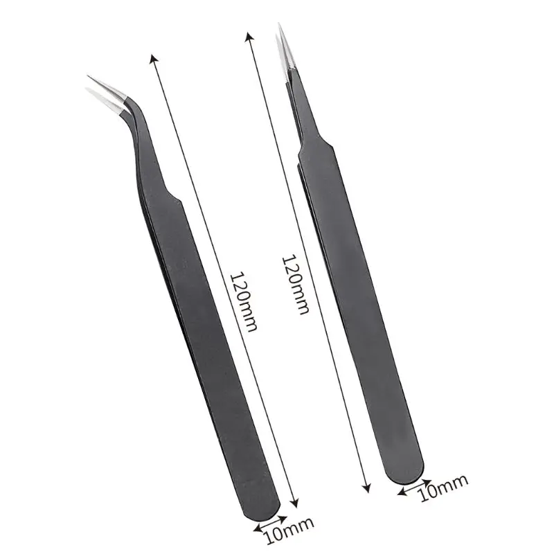 Black Handicraft Carbon Steel Tweezers High Tweezers Anti-Static Tweezers for Lab Jewelry Detailed Work ESD-14