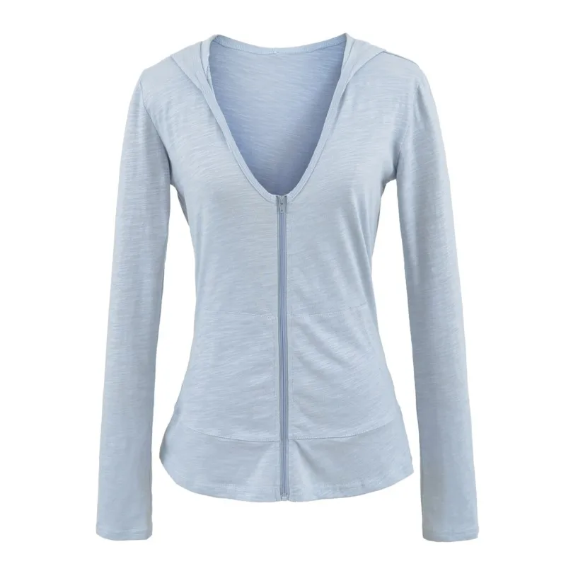 

Осень 2024, женский легкий кардиган на молнии с капюшоном, американский хиттер, повседневная однотонная футболка, куртки с v-образным вырезом, облегающий крой и длинными рукавами