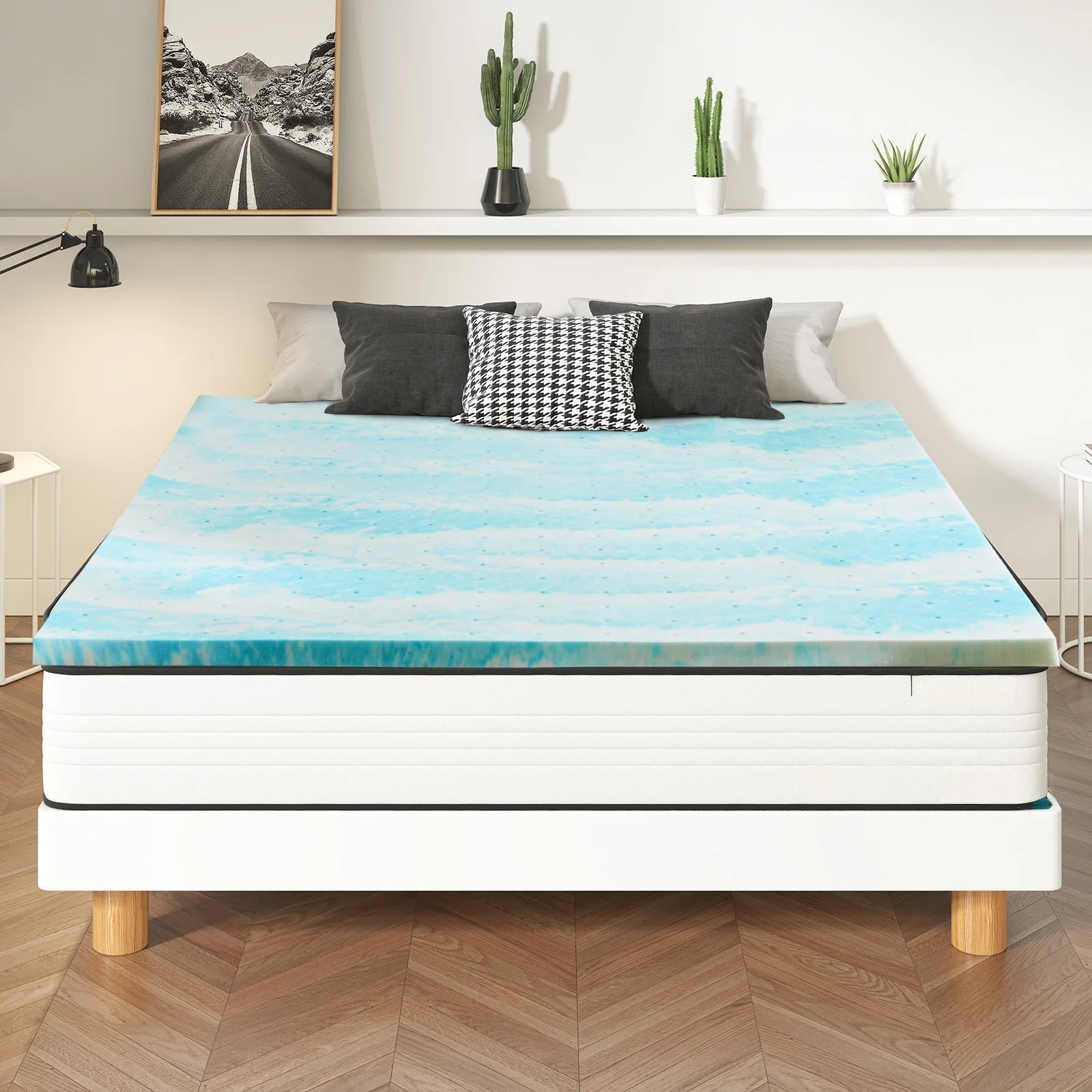 MCQ Full Size 2 Inch Memory Foam Mattress Topper Gel Breathable Cooling Mattress Soft Bed Topper Home Bedroom Furniture