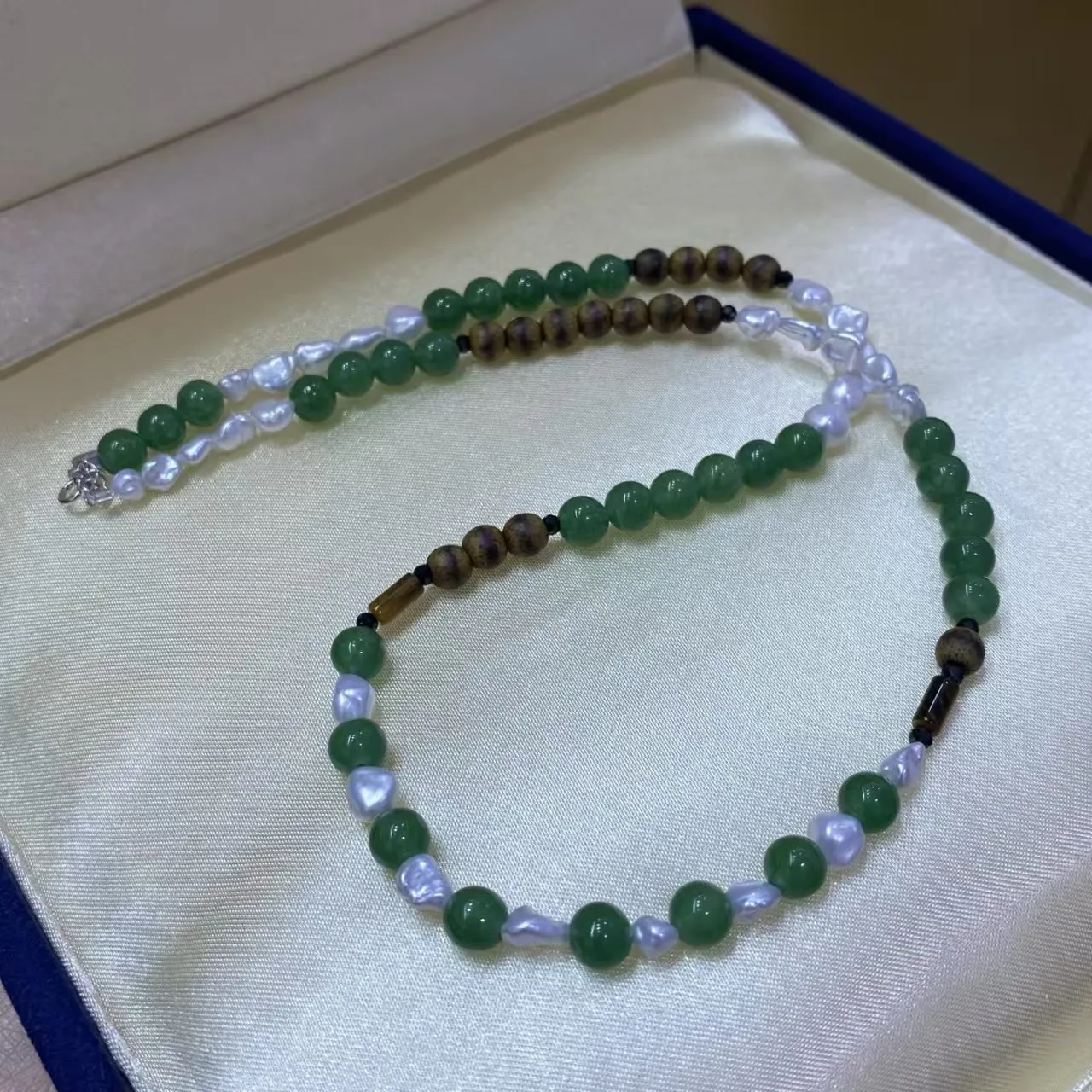 Customized wild keshi agarwood jade necklace Warm Wood Beads+Iced Dongling Jade+Freshwater wild keshi