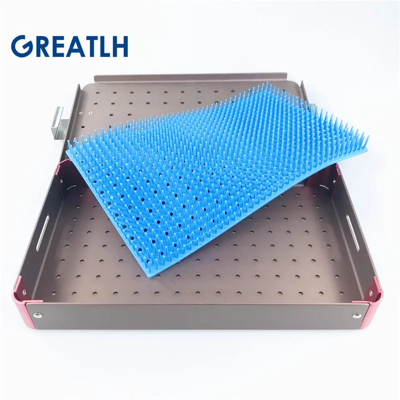 

Sterilising Box with Silicone Mat Autoclavable Aluminium Single Layer Disinfection Tray Ophthalmic/Dental Surgical Instrument