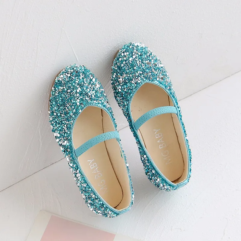 2024 Spring 1 to 12 years old girls leather shoe Beauty Pointed Toe Teen Girl Leather Shoe Bling Princess leather shoes