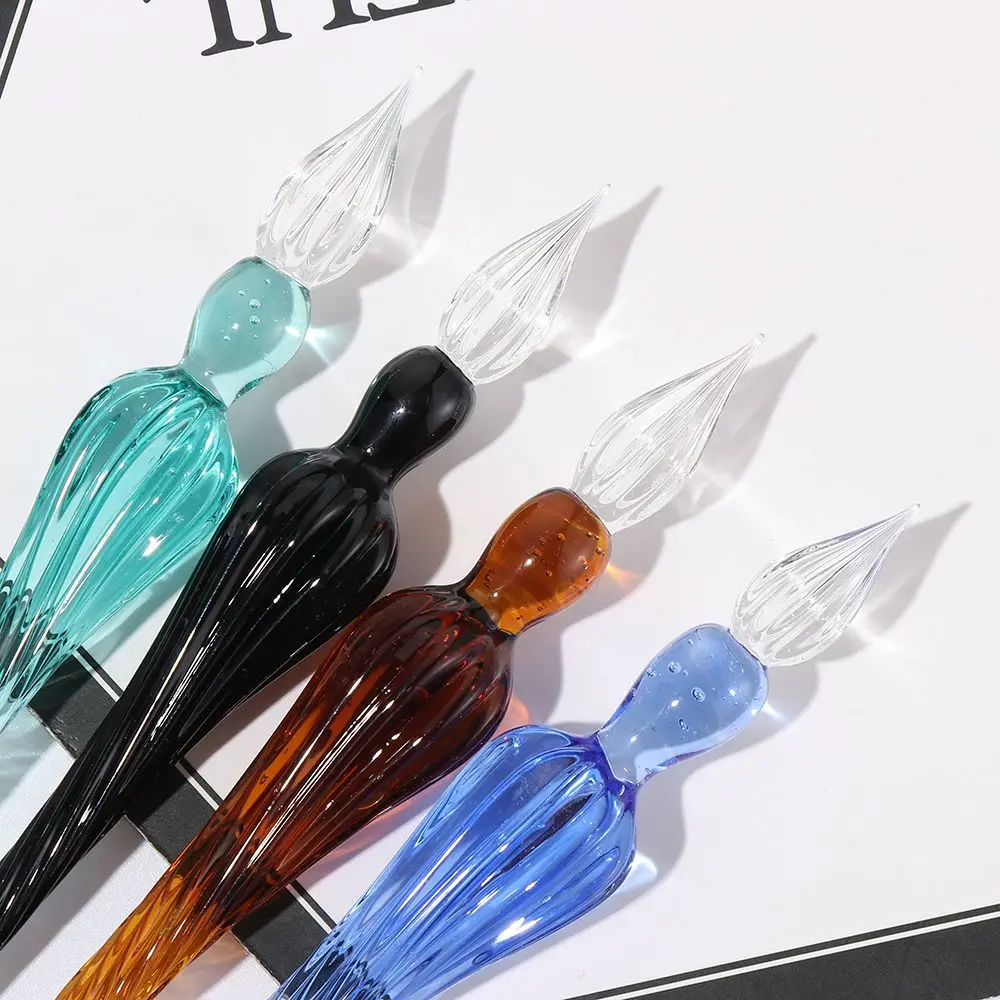 9 Colors Vintage Glass Dip Dipping Pen Art Painting Supplies Filling Ink Signature Calligraphy Fountain Pen