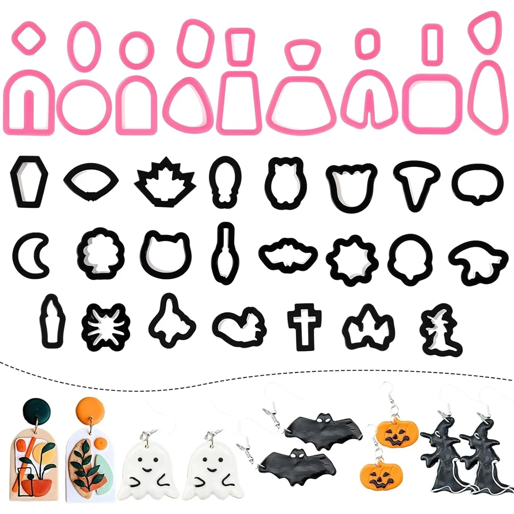 BAAQ 41Pcs Halloween Polymer Clay Earring Cutters,Fall Pumpkin Polymer Clay Cutters for Jewelry,Toys,Cookie Cutter DIY Making