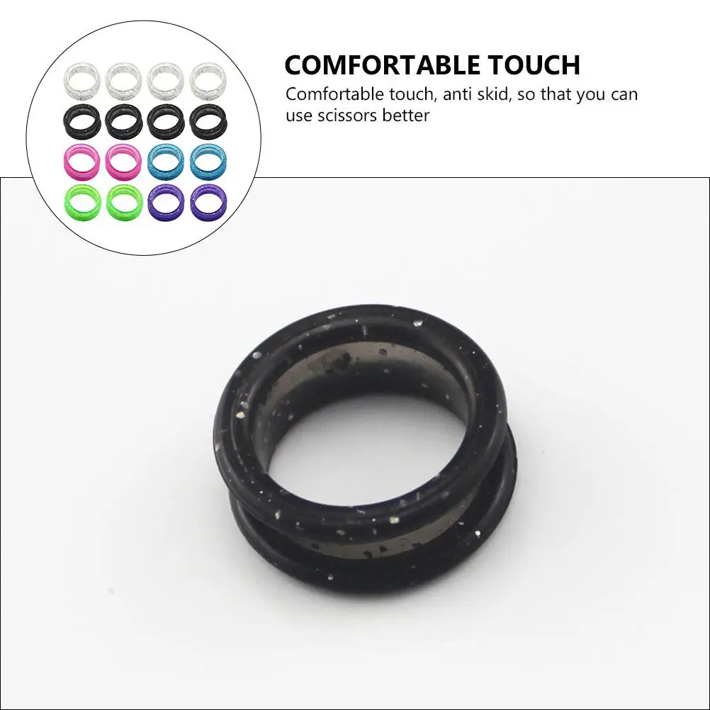 

16 Pcs Premium Silicone Anti Slip Scissor Finger Rings Bright Colorful Large Quantity Hairdressing Store Home Use