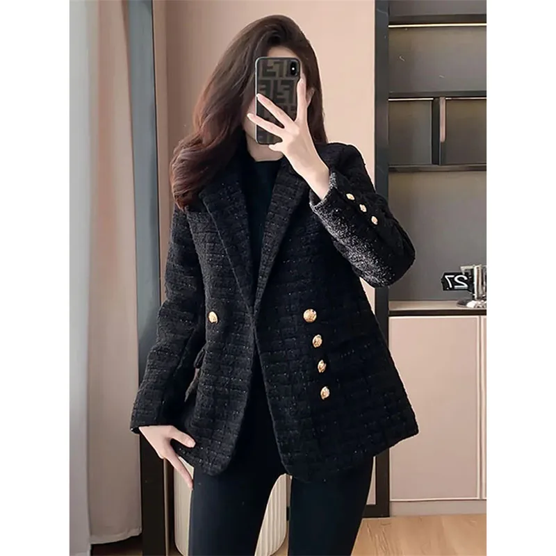 Veste supérieure à Double boutonnage pour femme, manteau court et épais, Design à la mode, nouvelle collection printemps-automne 2025, rouge et noir