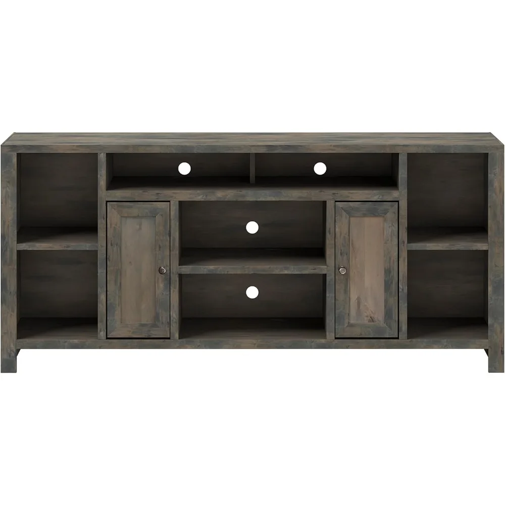 

Rustic TV Stand Console, 74 Inches, Accommodates TVs up to 85 inches, Fully Assembled, Knotty Alder Solid Wood, Barnwood Finish