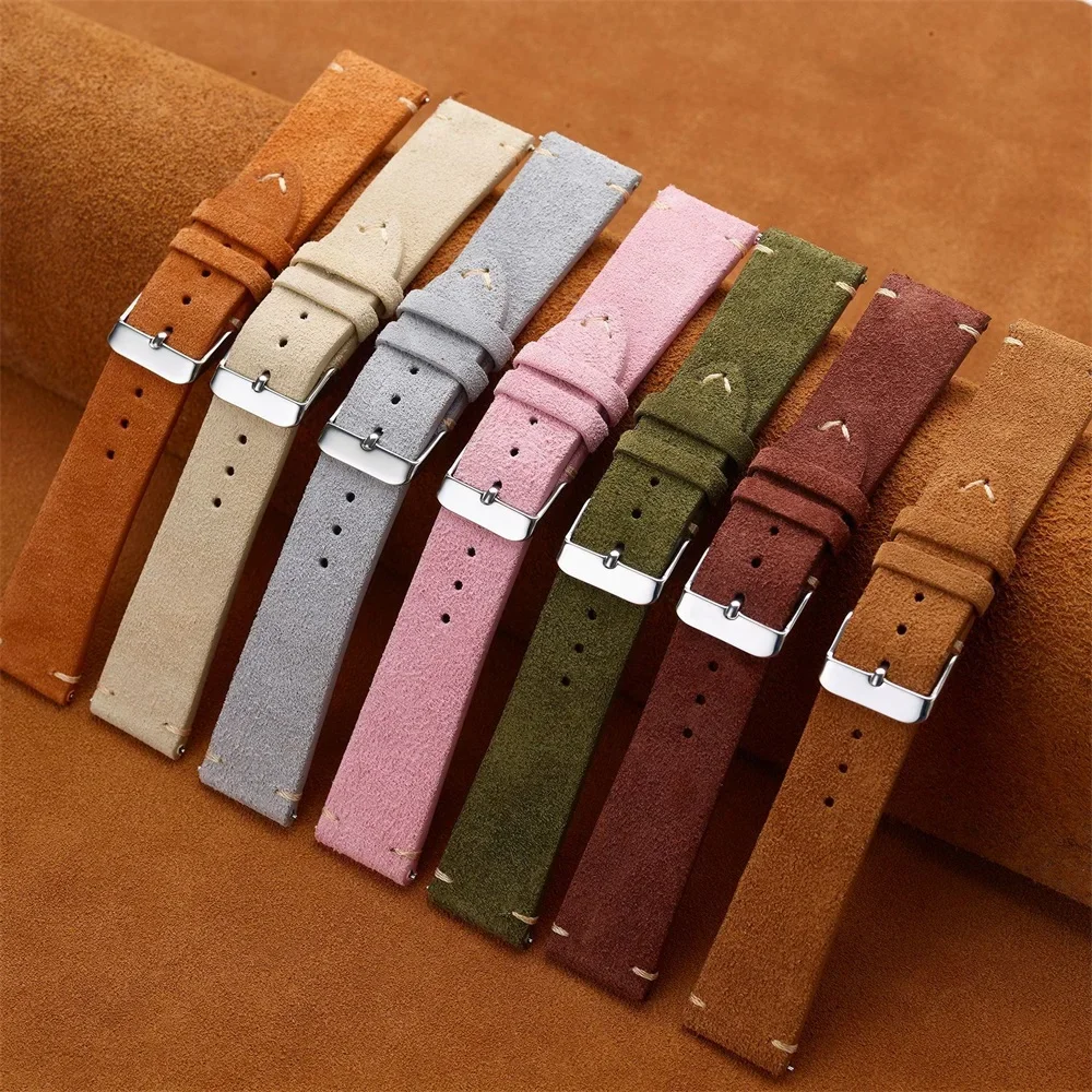 Quick Release Soft Suede Calfskin Strap 22mm 18mm 20mm for Samsung Watch 7 6 5/4 Bracelet for Women Men Wristband Hand Sewn Band