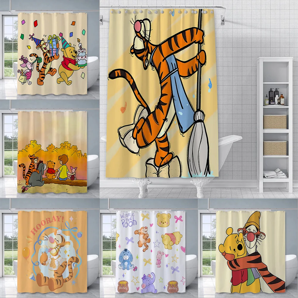 Cute Cartoon T-Tigger Shower Curtain Waterproof Polyester Fabric Paint Colorful Bath Curtains Home Bathroom Curtain With Hook