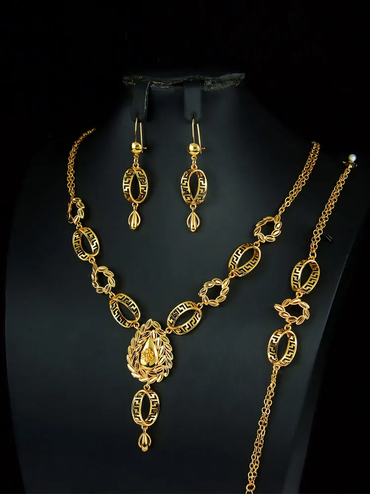Arabisches Brautschmuck-Set 21k Vergoldet Äthiopische Mode Halskette Armband Ohrringe Omanische Damen Vintage-Schmuckstücke – Detail 1