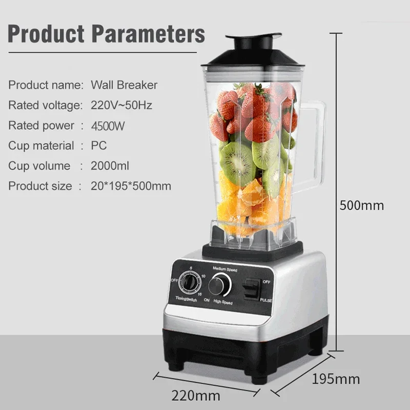 2000W stacjonarny Blender wytrzymały komercyjny mikser do Smoothies do kuchni profesjonalny robot kuchenny o dużej mocy