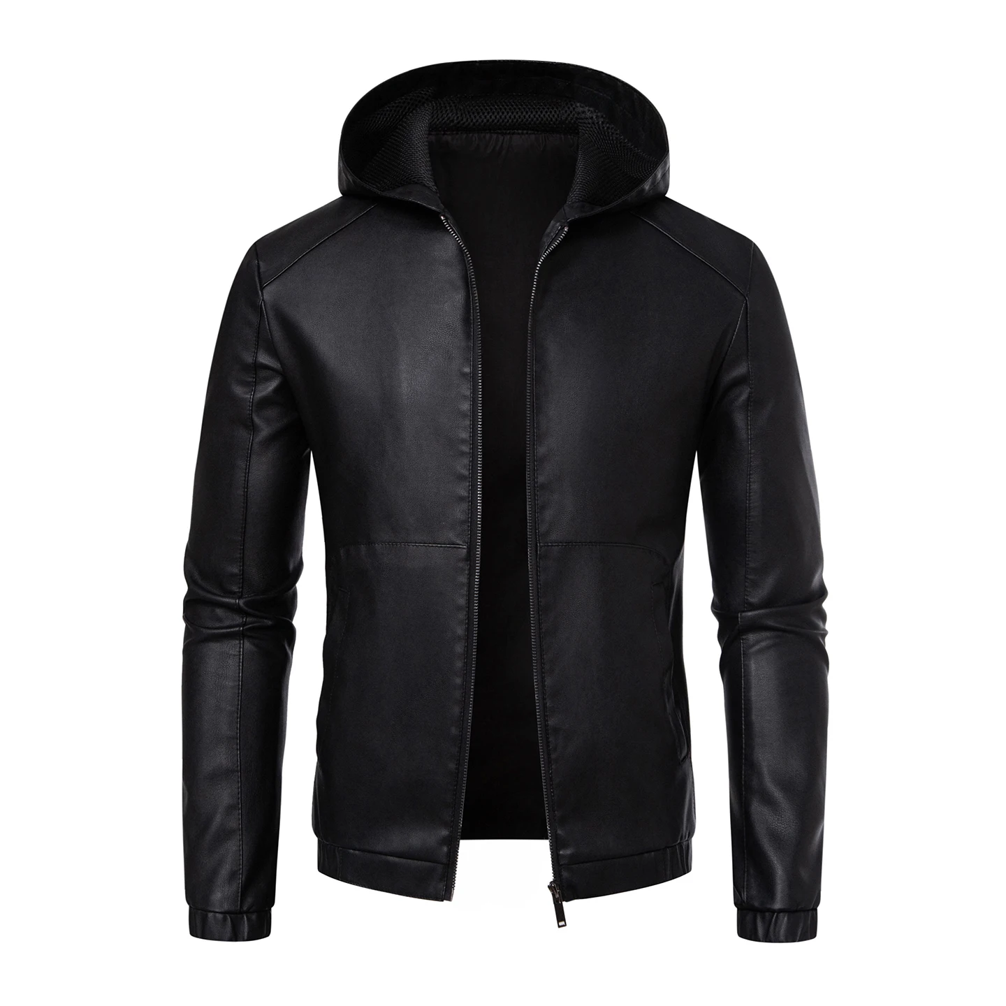 

Мужская куртка из искусственной кожи Мужская куртка из искусственной кожи на флисовой подкладке Модная верхняя одежда с капюшоном в байкерском стиле Мужское свободное модное пальто