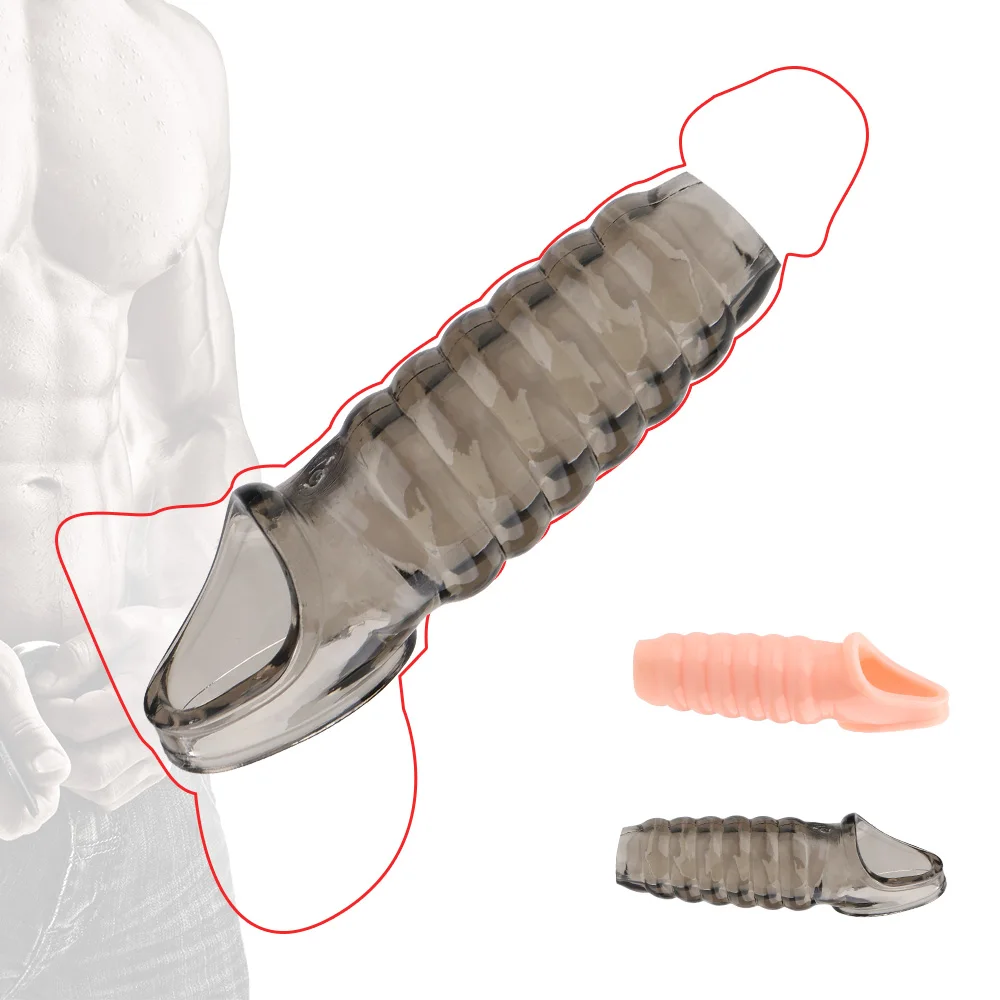 Male Delay Lock Sperm Reusable Condom Penis Extender Sleeve Erection  Enhancer Dick Cock Ring Sex Toys for Men