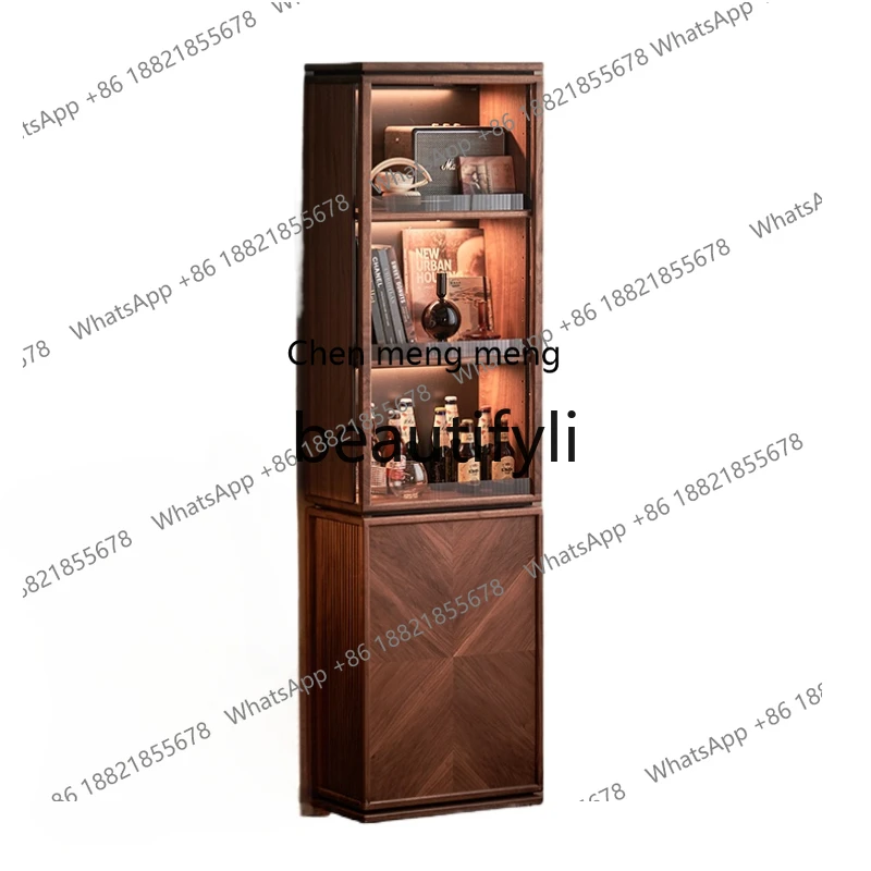 

Solid wood narrow bookcase desk integrated black walnut, pull cabinet H