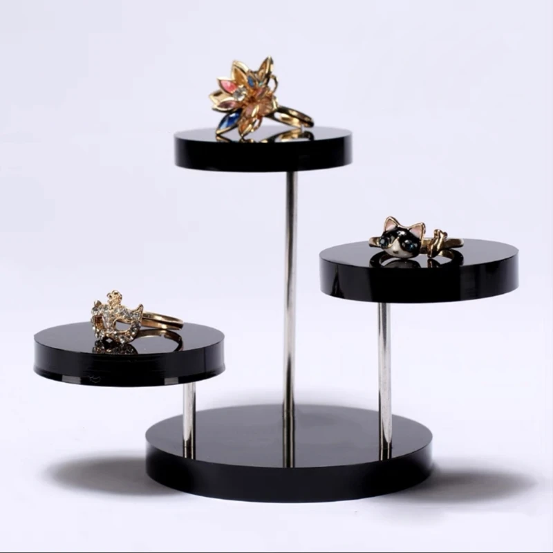 Q0KE elegante soporte acrílico para joyería con 3 capas, soporte exhibición versátil, estante para joyería, anillos, pulseras