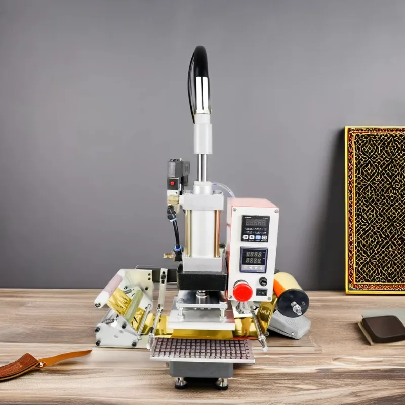 

Small manual digital pneumatic hot press for custom logo stamps on leather wood paper embossing and hot foil embossing