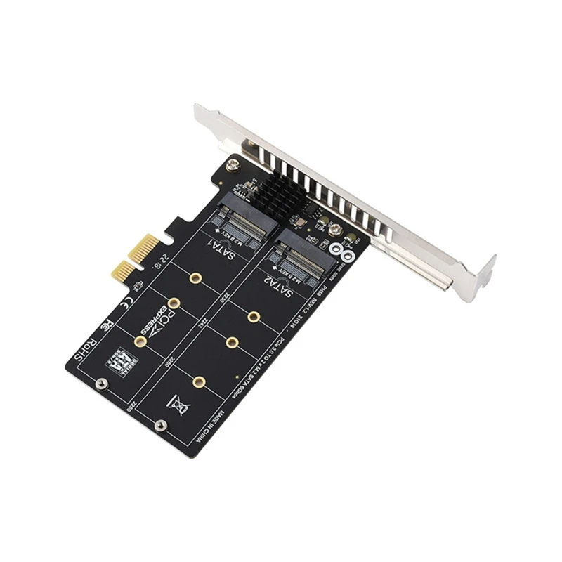 Pcie X1 To M.2 SATA Adapter Expansion Card 6Gbps Black JM582 Master Chip With Metal Heat Sink For Pcie X1/X4/X8/X16