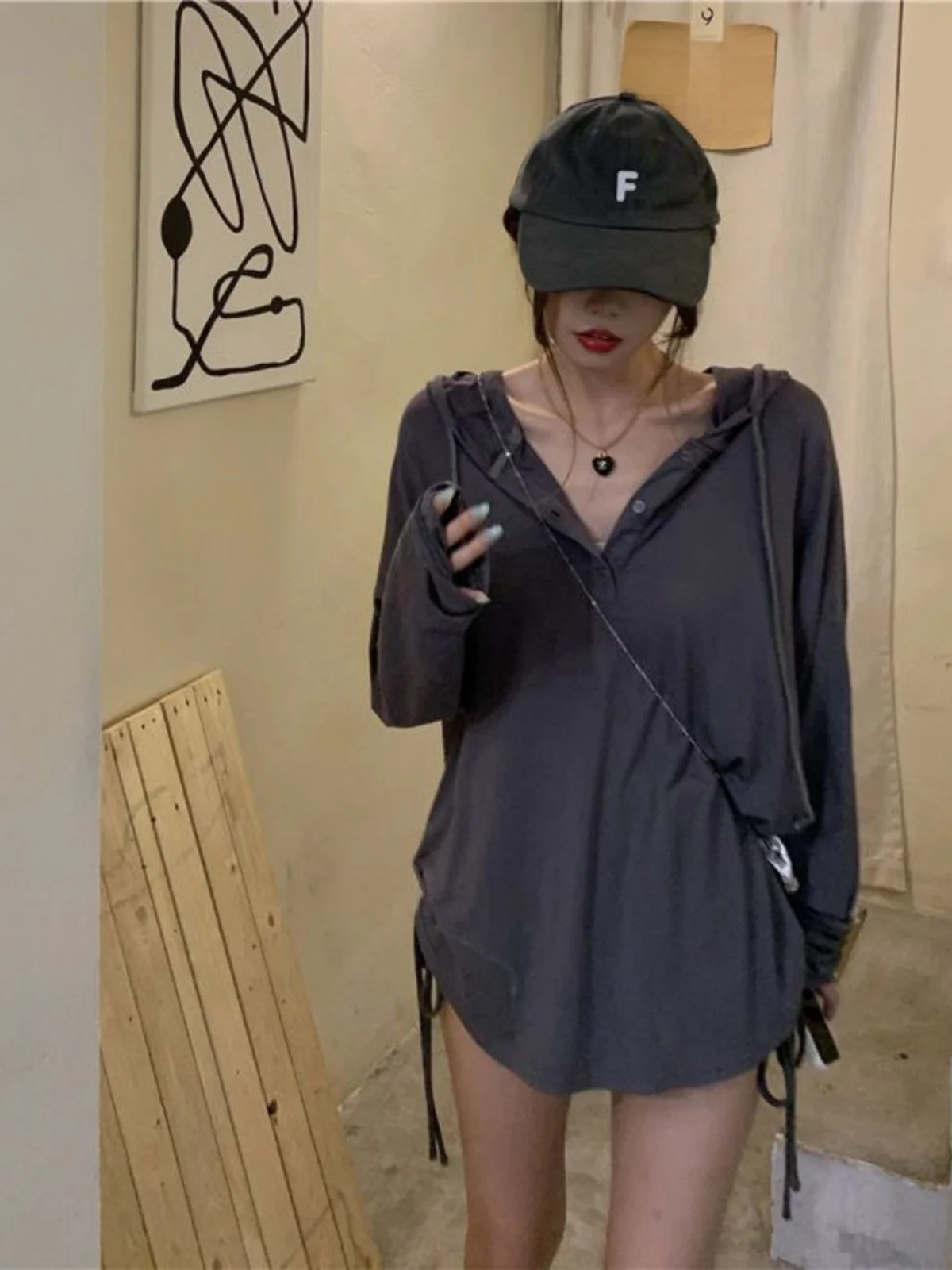 

plus Size Women's Long Sleeve T-Shirt Loose Casual Sun Protection Hanging Sensation Hoodie Top for Heavy Girls Spring Summer