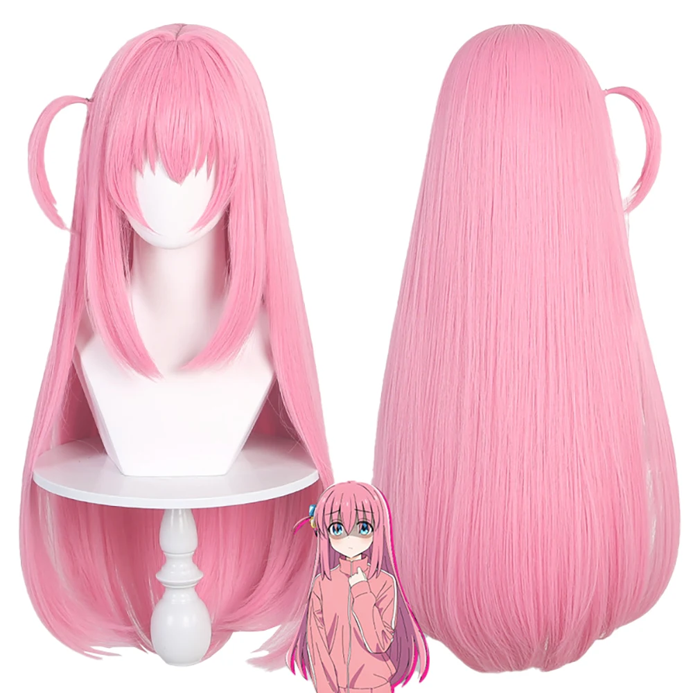 

High-Quality Anime Gotoh Hitori Cosplay Synthetic Hair 32-Inch Pink Straight Hair Halloween Carnival Daily Party Wig Natural