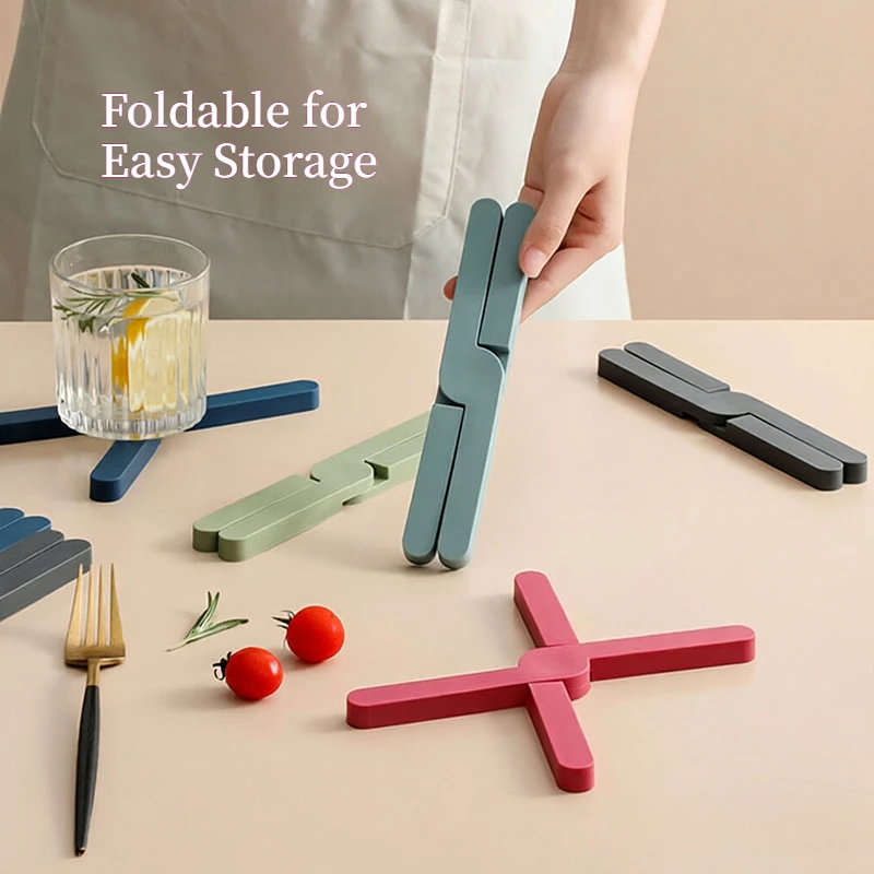 Foldable Heat Resistant Trivet Non-Slip Pot Holder Foldable TPR Insulation Mat for Kitchen Table Cookware Bowl Cup Hot Dish