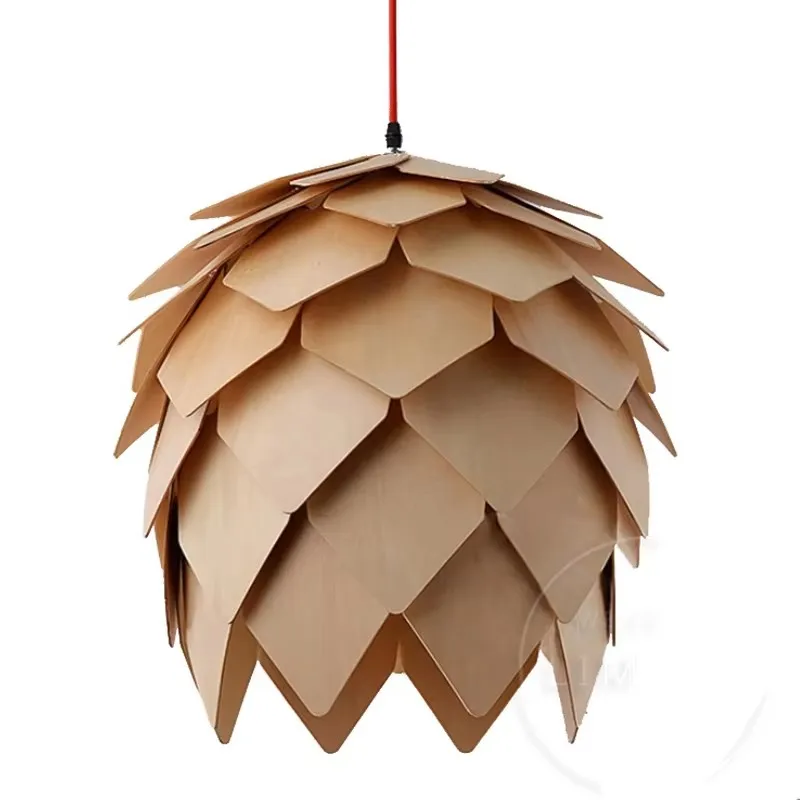 Modern Nordic Pinecone Led Pendant Lamps Wooden Modern DIY Elements Puzzle Bedroom Art Wood Lamparas Light Fixtures Living Room