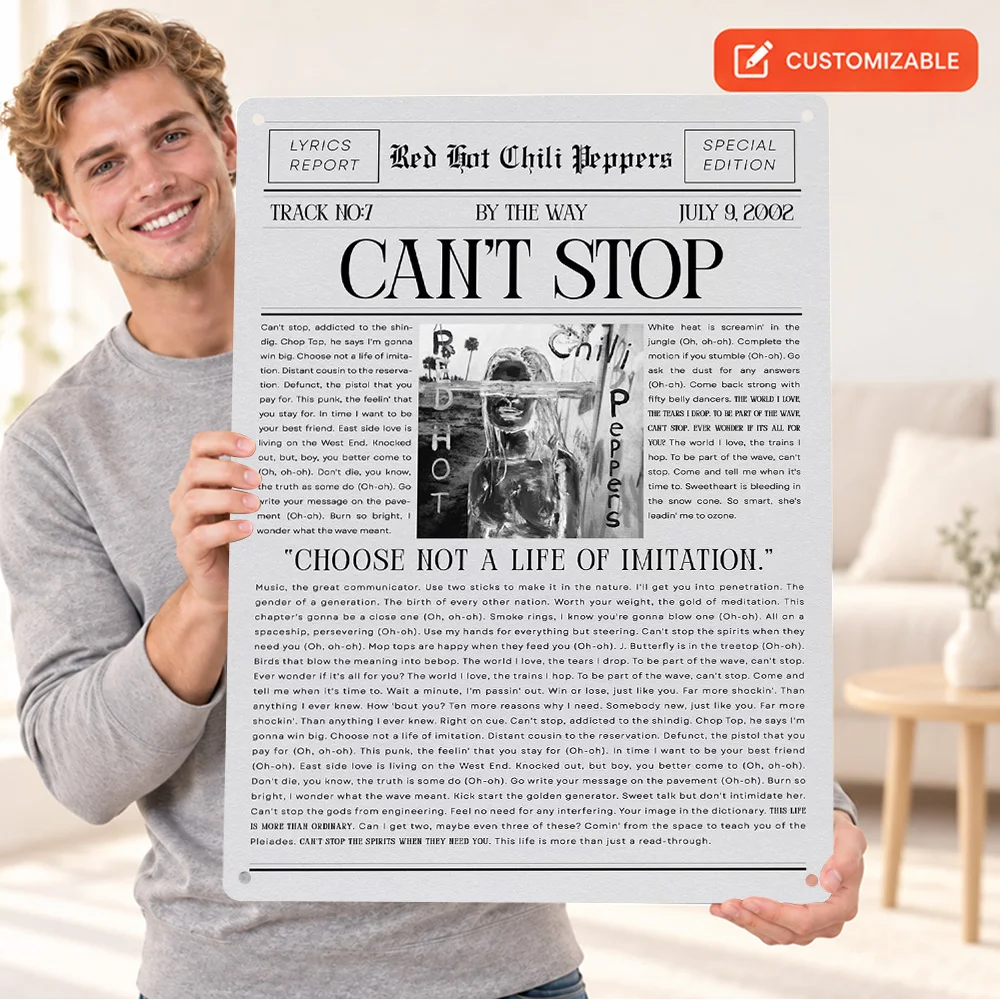 Red Hot Chili Peppers Cant Stop Aluminum Poster Personalized Metal Sign Newspaper Style Wall Art For Record Store Listening Area