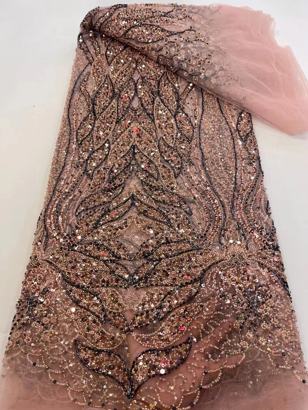 Super Top Lace Fabric for Paty Dress Luxury Embroidery Beads Net Lace with Sequins Wedding Party Dress