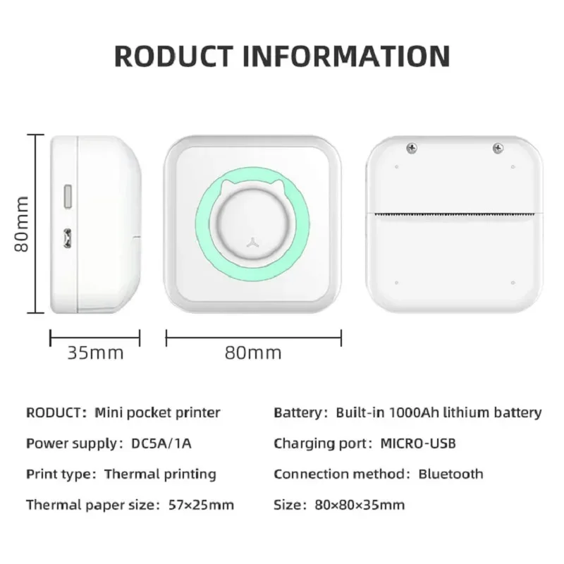 

BT 203dpi Cable Imprimante Portable Portable Mini Thermal Printer Wirelessly Photo Label Memo Wrong Question Printing With USB